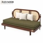 Flexwood antique look s sofa cum bed with cane detailing(walnut finish) - Image 3