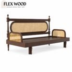Flexwood Elegant Cane-Style Day Bed with Cushioned Backrest (walnut finish) - Image 4