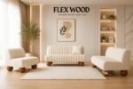 Flexwood  japandi ribbed sofa set cream boucle with ball leg - Image 2