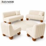 Flexwood  japandi ribbed sofa set cream boucle with ball leg - Image 3