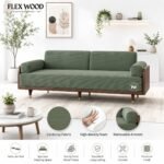 Flexwood green corduroy sofa cum bed with wood frame(walnut finish) - Image 2