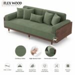 Flexwood green corduroy sofa cum bed with wood frame(walnut finish) - Image 3