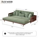 Flexwood green corduroy sofa cum bed with wood frame(walnut finish) - Image 5