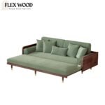 Flexwood green corduroy sofa cum bed with wood frame(walnut finish) - Image 6
