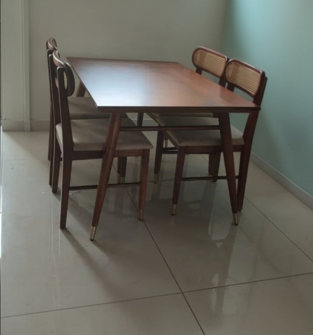 Flexwood Solid Wood Rattan Cane Dining Table Four Seater Set(honey finish) photo review