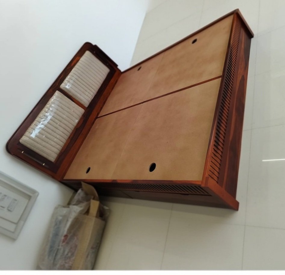 Flexwood Solid Wood Modern box Storage Bed king size (walnut finish) photo review