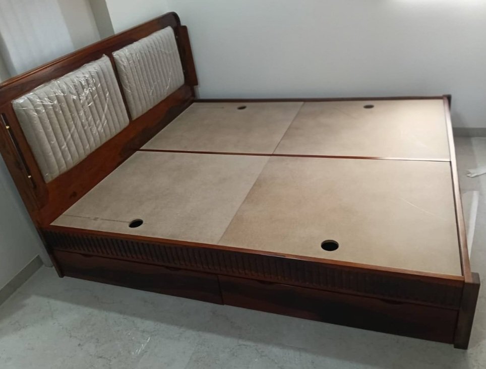 Flexwood Solid Wood Modern box Storage Bed king size (walnut finish) photo review