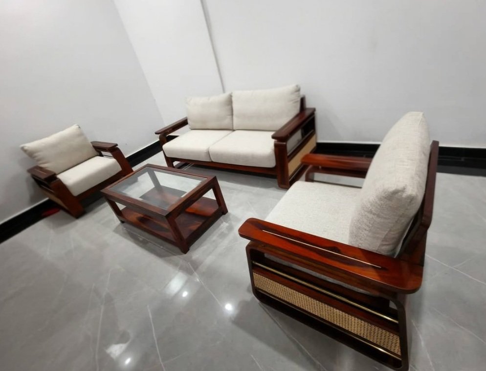 Rattan cane  Solid Sheesham Wood Sofa set (honey finish) photo review