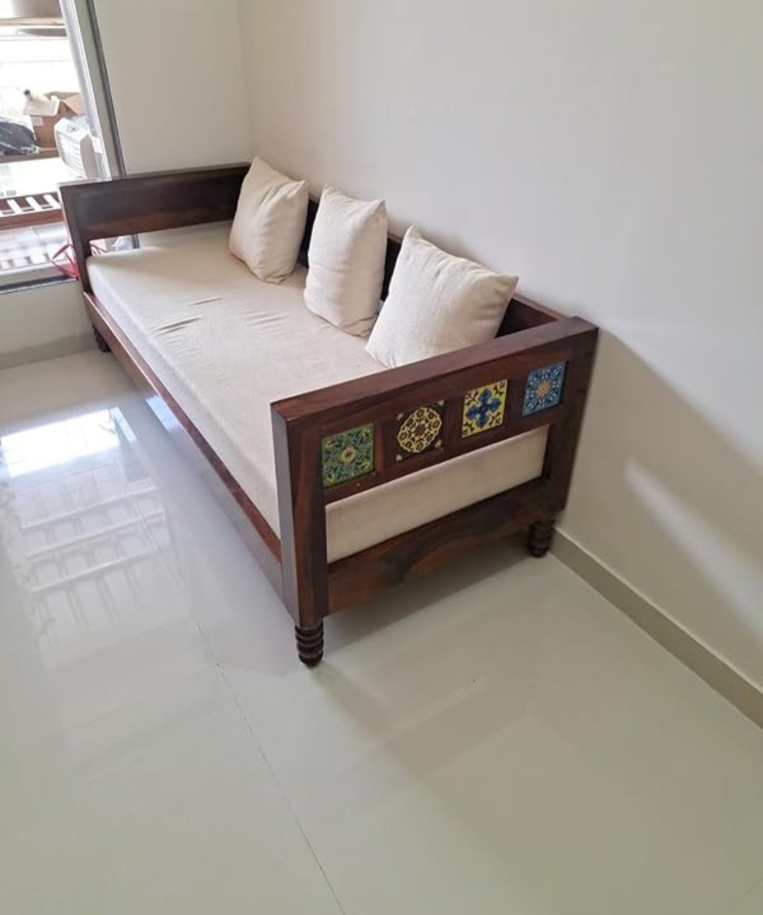 Flexwood  Ceramic tiles Solid Sheesham Wood Sofa Set (Honey Finish) photo review