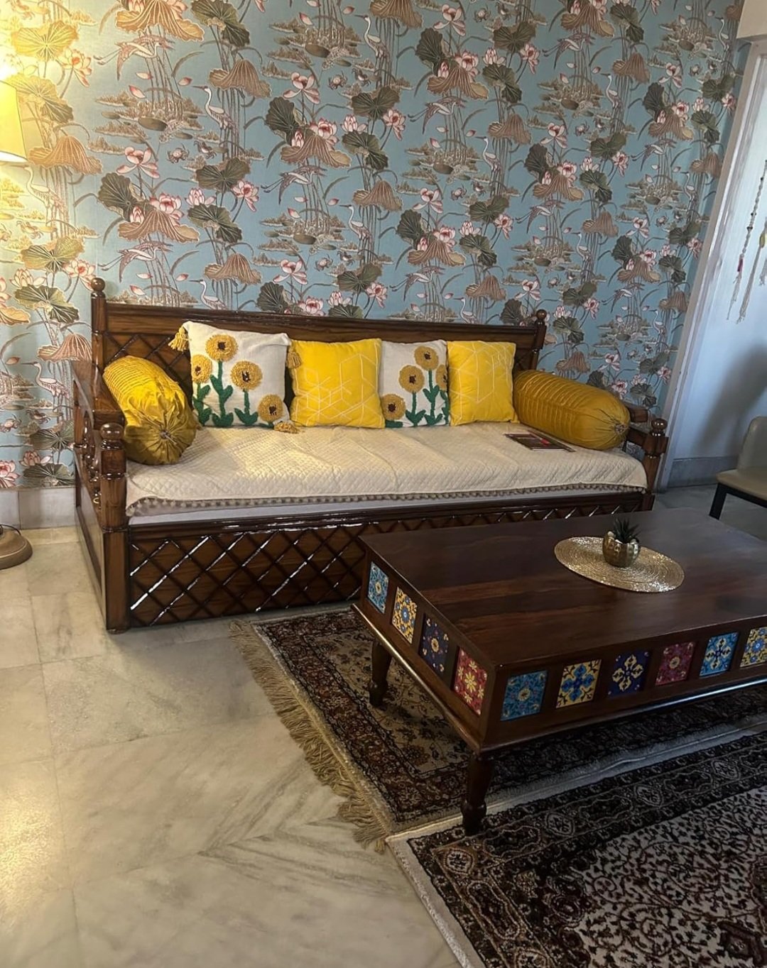 Boho solid wood Coffee Table with Tiles(honey finish) photo review