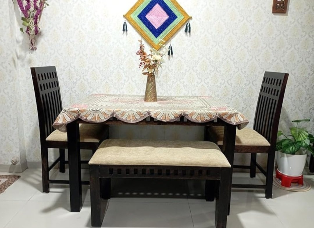 Adolph solid wood 4 seater Dining Table with chair (walnut finish) photo review