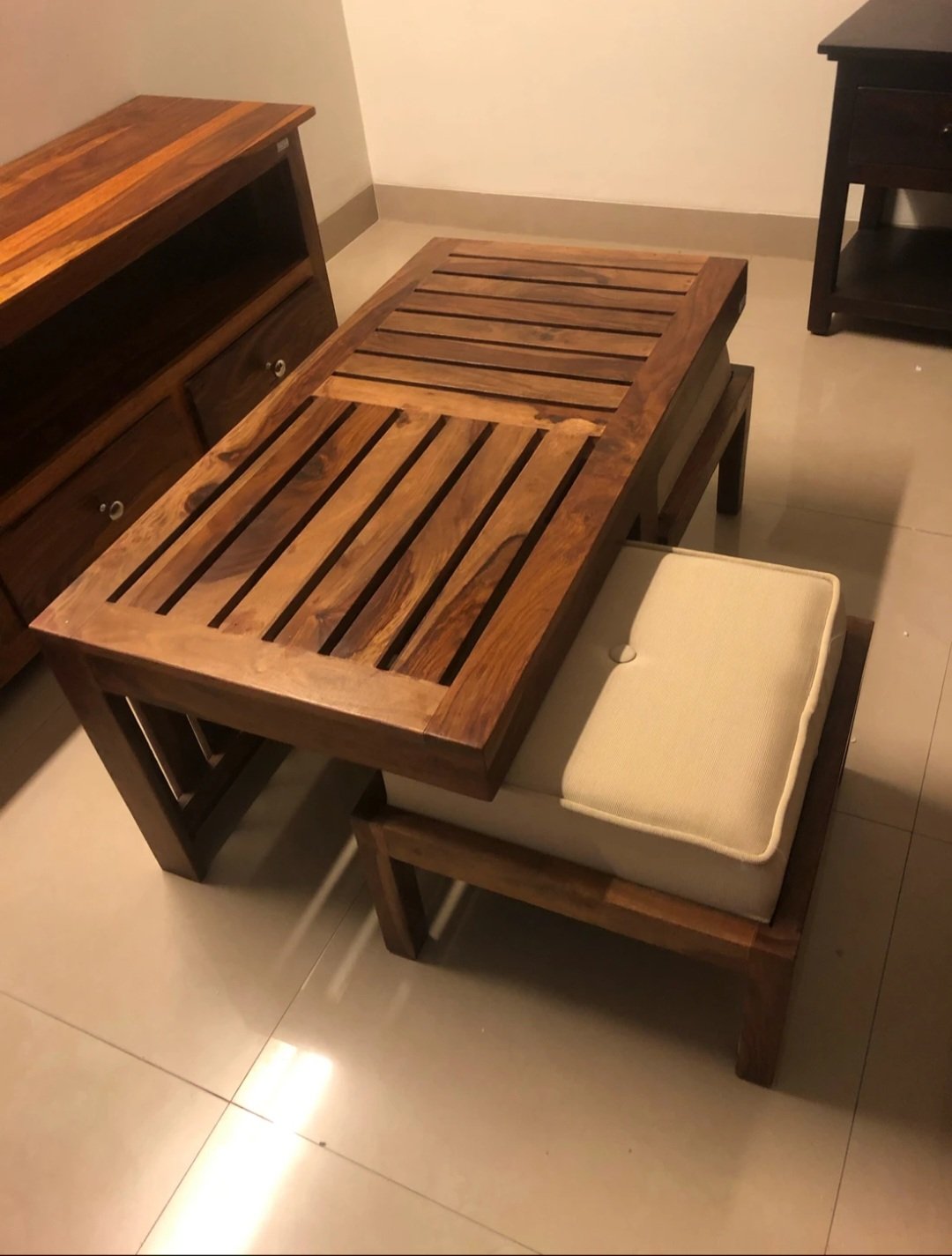 Warrow sheesaam wood Coffee Table with Stool for Home(honey finish) photo review
