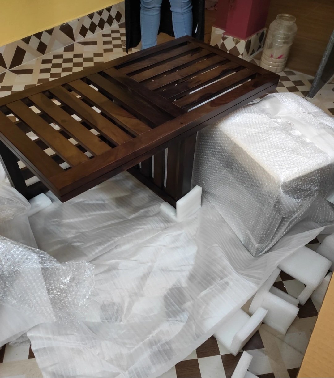 Warrow sheesaam wood Coffee Table with Stool for Home(honey finish) photo review