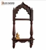 Flexwood Hand-Carved Dark mango Wood Pooja Shelf with Middle Shelf -  Temple Wall Mount(dark walnut) - Image 2