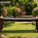 Flexwood Balcony Bench in Sheesham Wood with jute(beige and balck)