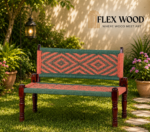 Flexwood Wooden Handmade Backrest Bench (Green and Orange)