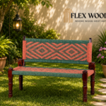 FlexwoodWooden Handmade Backrest Bench (Green and Orange)