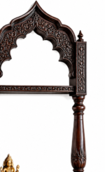 Flexwood Hand-Carved Dark mango Wood Pooja Shelf with Middle Shelf -  Temple Wall Mount(dark walnut) - Image 3