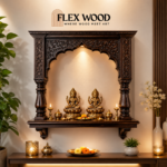 Flexwood Hand-Carved Dark Wood Pooja Shelf - Indian Temple Wall Mount, Traditional Design(dark walnut)