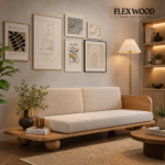 FlexWood Handcrafted Japanese Style Low Seating 3 Seater Sofa, Natural finish