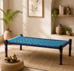 Rajasthani Wooden Khatiya Khaat (Light Blue and Dark Blue)