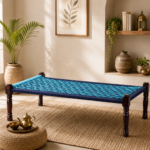 Rajasthani Wooden Khatiya Khaat (Light Blue and Dark Blue)