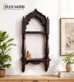 Flexwood Hand-Carved Dark mango Wood Pooja Shelf with Middle Shelf -  Temple Wall Mount(dark walnut)