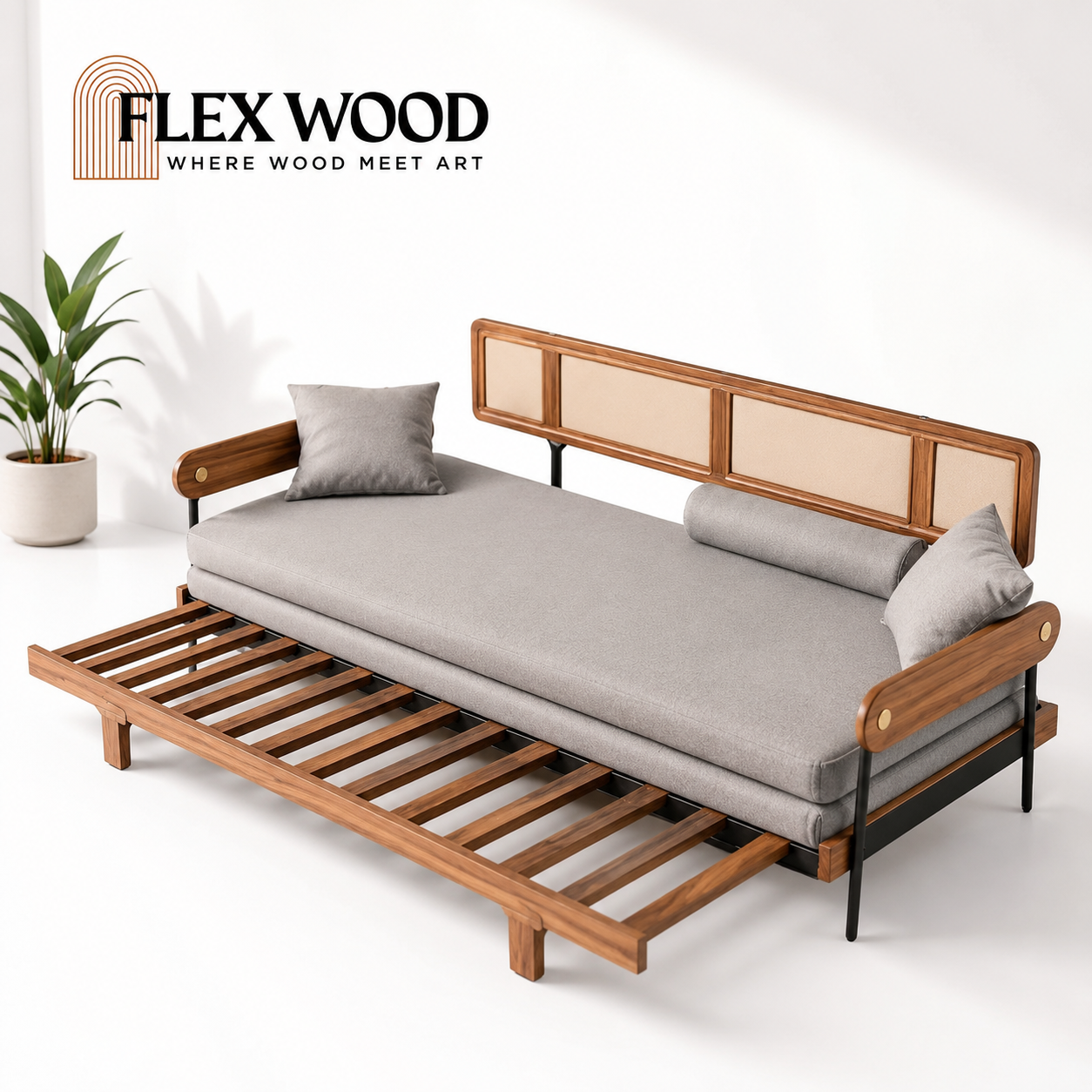 file_00000000f68882088a0651824c5e23bf FlexwoodSolid Wood Minimalism Rattan Back Support Sofa Cum Bed - Image 1