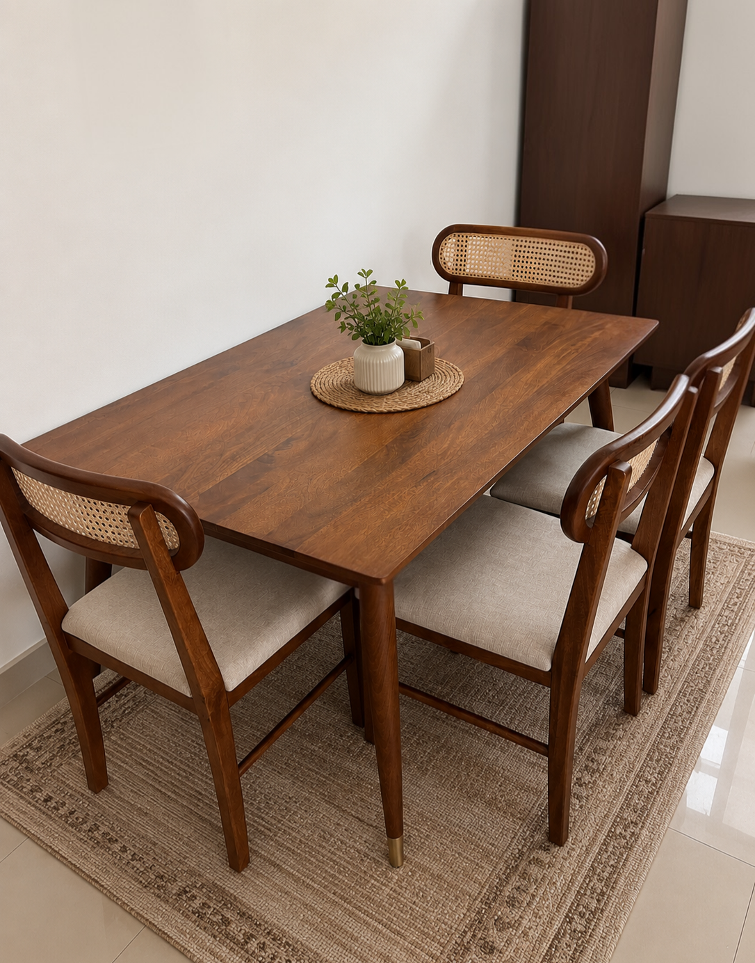 Flexwood Solid Wood Rattan Cane Round Dining Table Four Seater Set photo review
