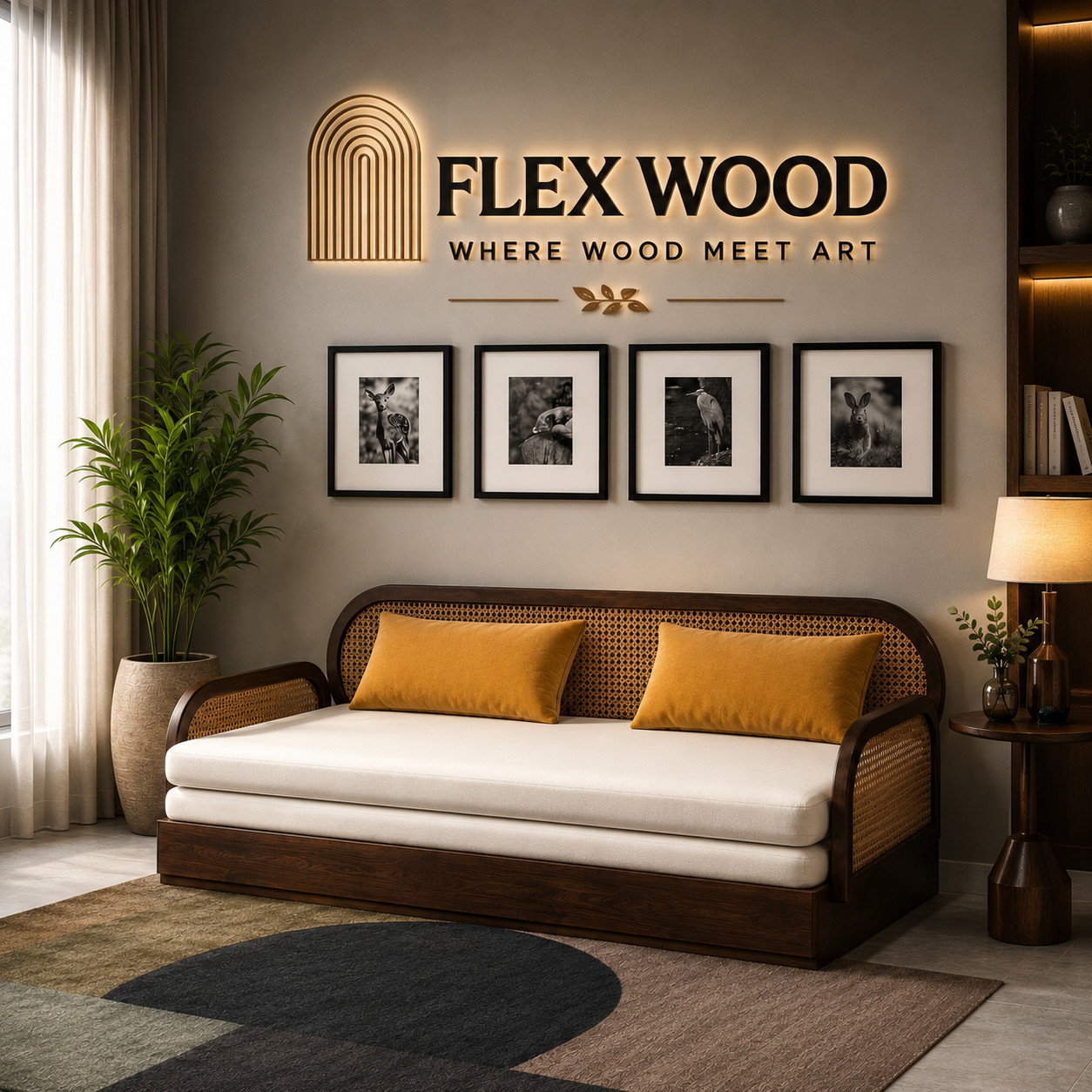 file_00000000f998820bad6fbb41b0569945 Flexwood Handcrafted Sofa Cum Bed - Traditional (walnut finish) - Image 1
