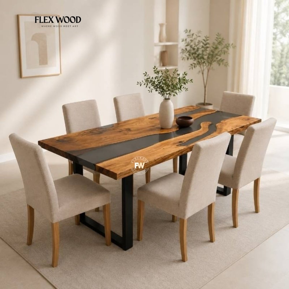 1 Luxora Epoxy Table with Blue 4 to 6 Seater Dining Table - Image 1