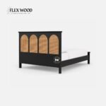 Black Wood Bed with Rattan Panel Headboard - Image 4