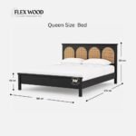 Black Wood Bed with Rattan Panel Headboard - Image 6