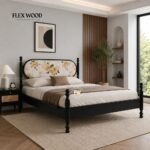 Solid Wood Bed with Upholstered Headboard