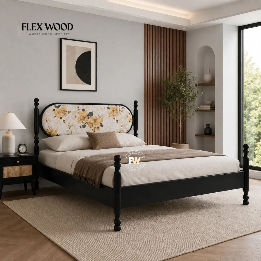 14 Solid Wood Bed with Upholstered Headboard - Image 1