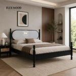 Solid Wood Bed with Upholstered Headboard - Image 2
