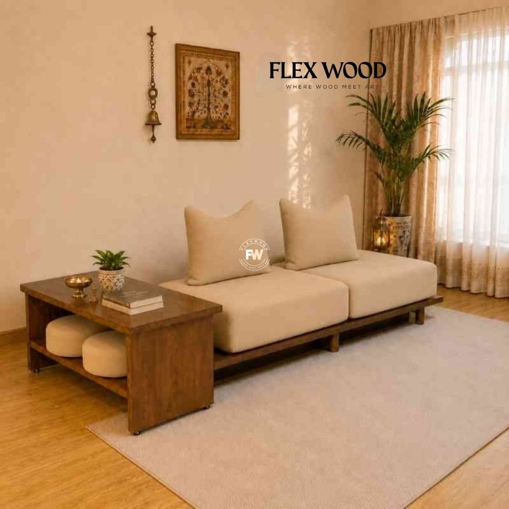 2 Modular Sofa Bed with Sliding Tea Dining Table - Image 1