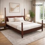 Solid Wood Poster Bed Classic Design with Slatted Headboard - Image 2