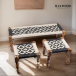 Cotton Rope Bench with Stool Set of 3 - Image 2