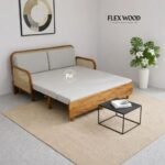 Teak Wood Cane Wooden Convertible Sofa-Cum-Bed - Image 5