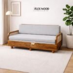 Teak Wood Cane Wooden Convertible Sofa-Cum-Bed