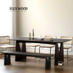 Black Solid Wood Acacia Dining Table with Bench - Image 5