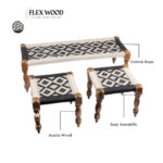 Cotton Rope Bench with Stool Set of 3 - Image 5