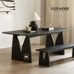 Black Solid Wood Acacia Dining Table with Bench - Image 4
