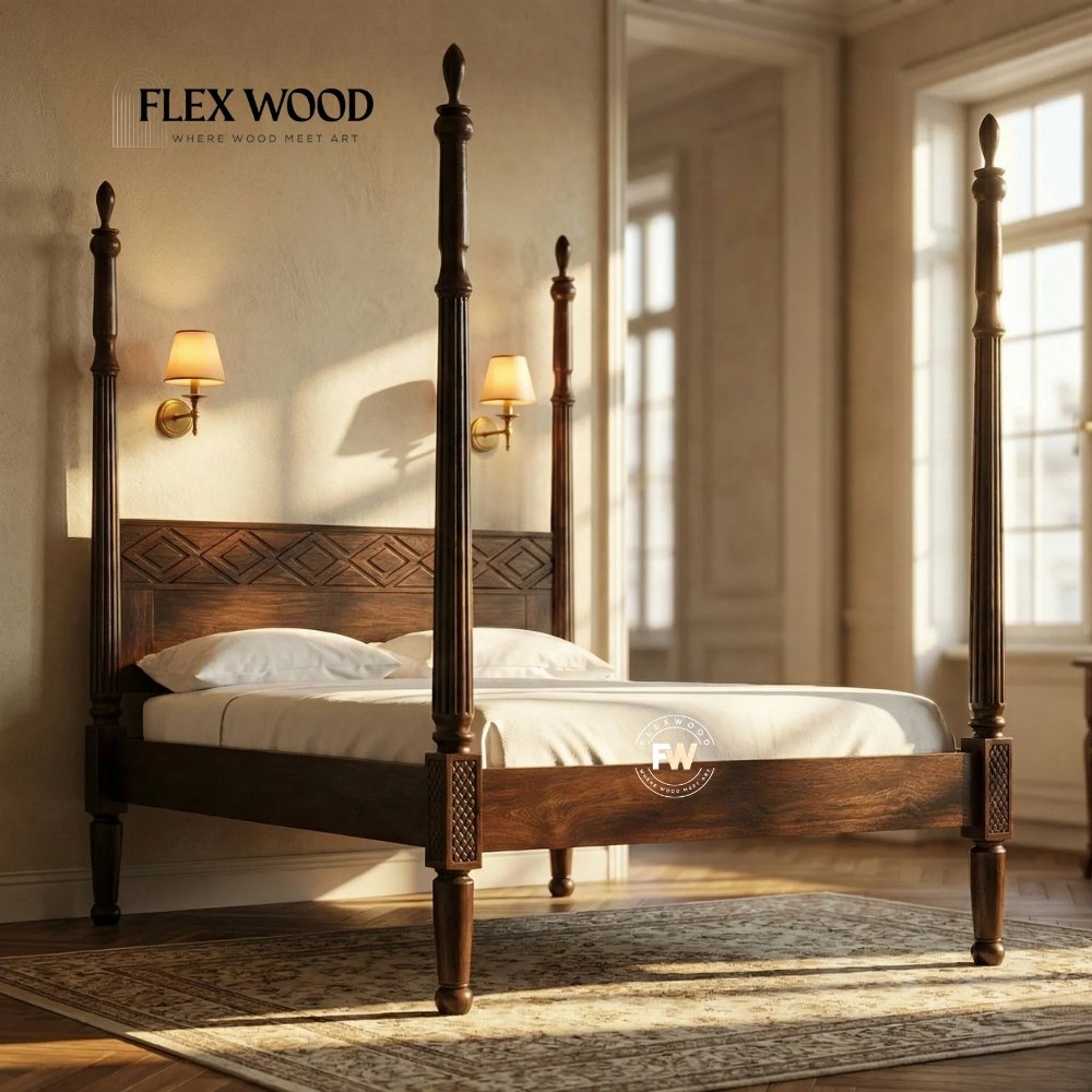 60 Solid Wood Poster Bed In Walnut Finish - Image 1