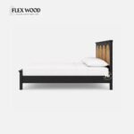 Black Wood Bed with Rattan Panel Headboard - Image 3