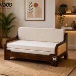 Flexwood cane   sheesham wood 3 seater pull out sofa cum bed(walnut finish)