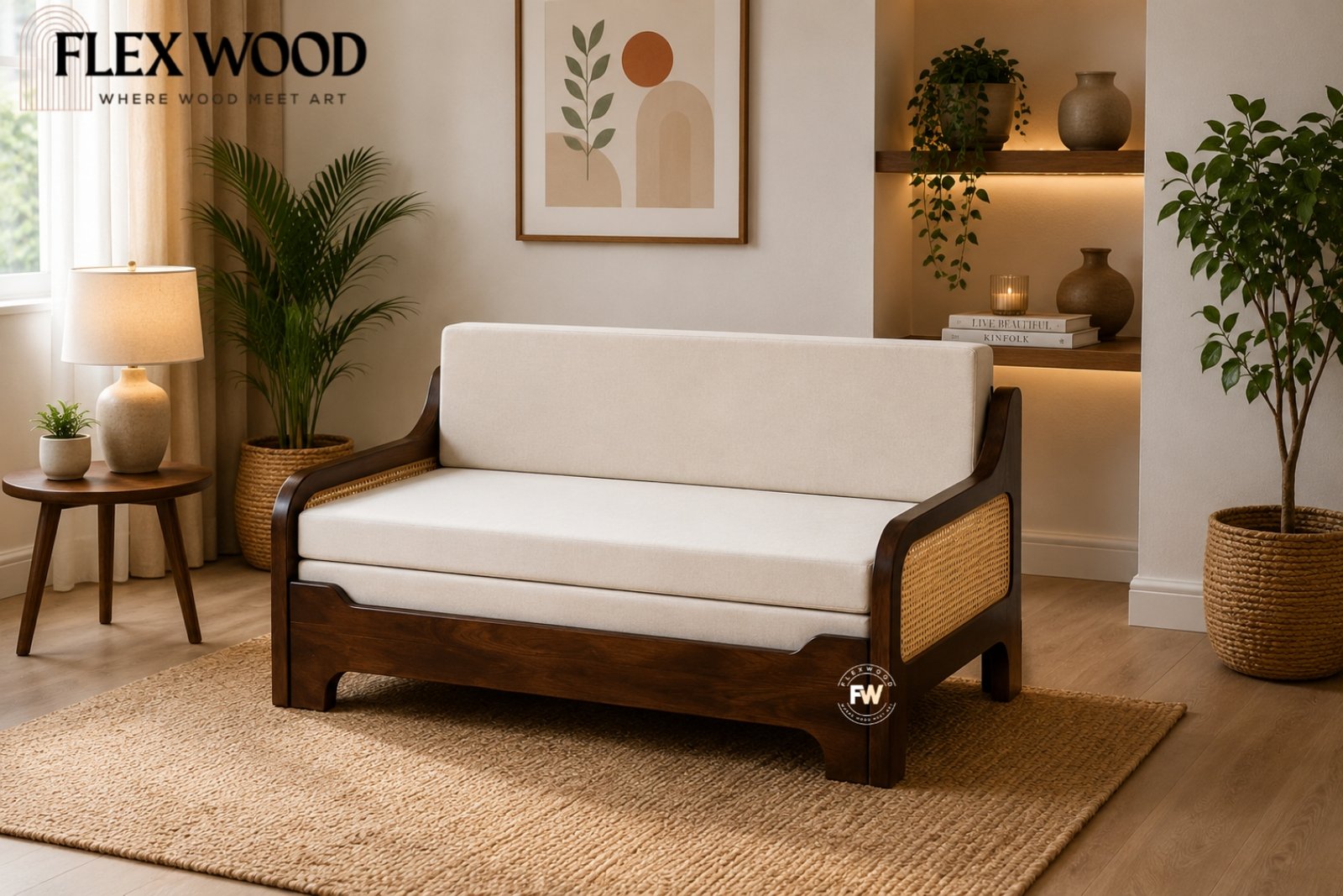 Picsart_26-08-02_09-23-21-932 Flexwood cane sheesham wood 3 seater pull out sofa cum bed(walnut finish) - Image 1