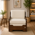 Flexwood cane sheesham wood 1 seater pull out sofa cum bed(walnut finish)
