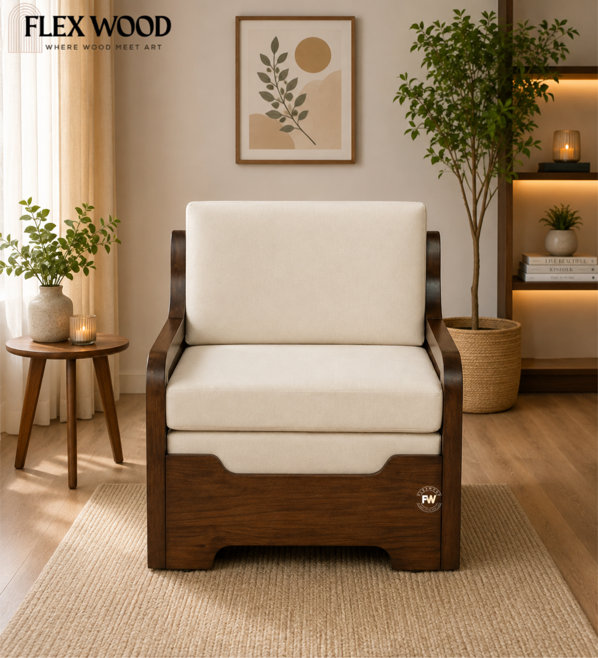 Picsart_26-08-02_09-24-24-933 Flexwood cane sheesham wood 1 seater pull out sofa cum bed(walnut finish) - Image 1